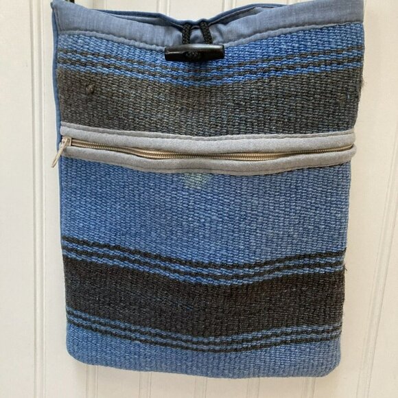 Southwest BoHo Blue Gray Saddle Blanket Lined Crossbody Handbag Small Tote - Picture 3 of 12